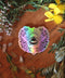Auf einem Holztisch liegen verschiedene Kräuter wie Schafgarbe, Wermut und Johanniskraut um einen holographischen Aufkleber drumherum. Der Sticker zeigt eine Hummel. Eingerahmt wird sie von Johanniskraut, Kamille und einem Efeublatt.