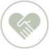 Symbol, 2 Hände schütteln sich und formen damit gemeinsam ein Herz, das Logo ist einmal umrundet