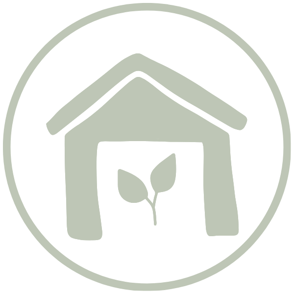 Symbol, ein Haus in dem eine Pflanze wächst, das Logo ist umrundet