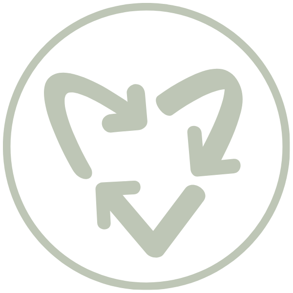 Ein rundes Logo welches umrandet wird, man sieht drei Pfeile die zusammen ein Herz ergeben aber auch für Recycling stehen,