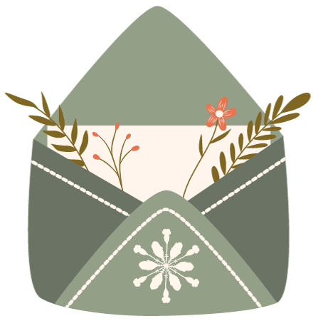 Eine Illustration eines grünen geöffneten Briefs aus dem Pflanzen hervor kommen. Auf dem Umschlag ist das Hollenkraut-Logo zu sehen.